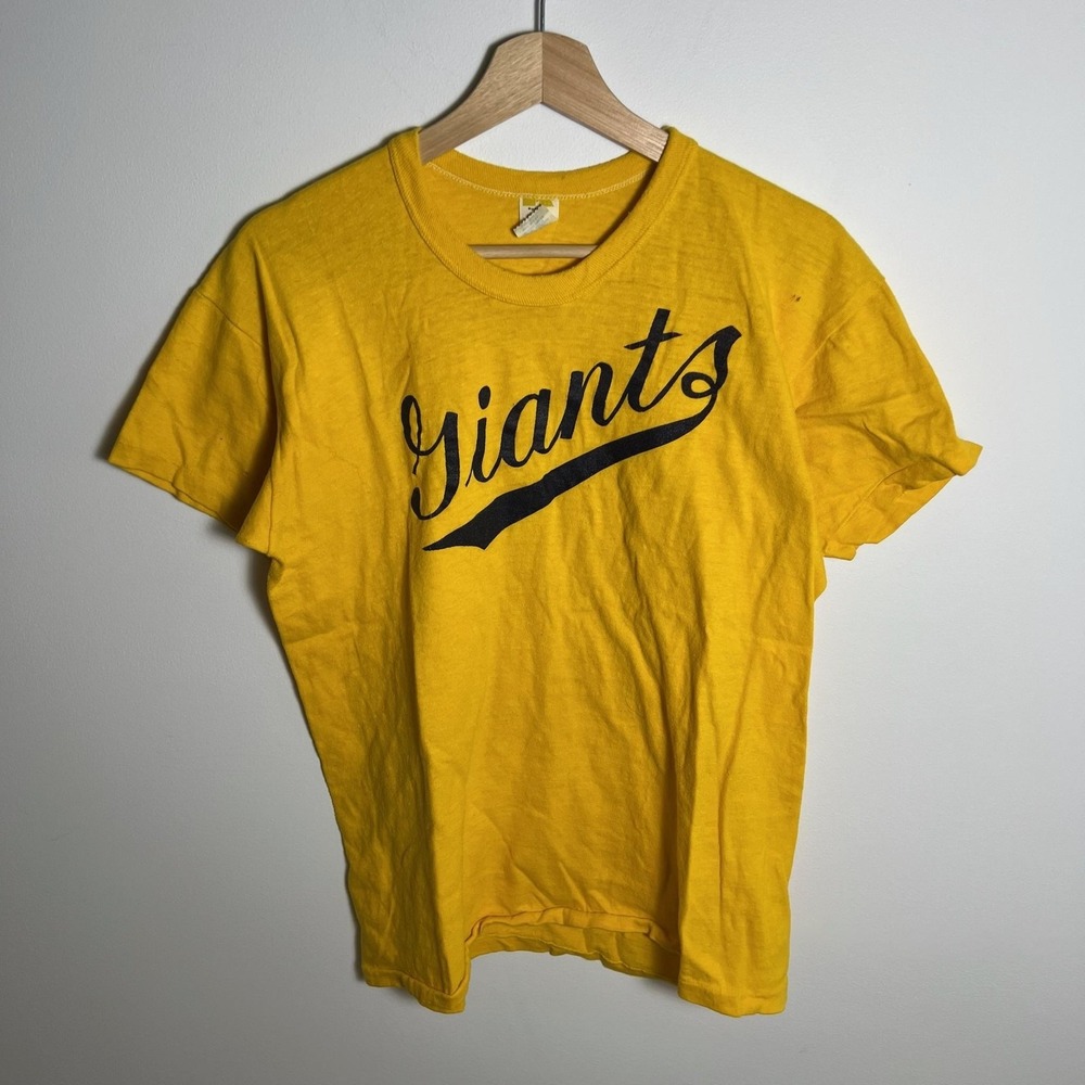 Vintage Giants Shirt Mens XL Yellow Russell Baseball Graphic Tee Made USA 80s
